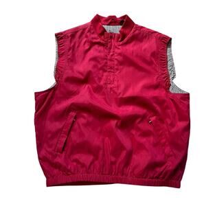 Bobby Jones Red Quarter Zip Vest.  Black/White Checked Lined.  Size Large